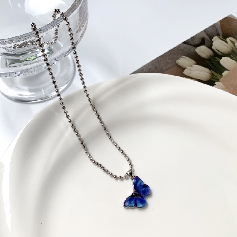 Magic789 Korea Laut Biru Kupu-Kupu Liontin Kalung Untuk Wanita Pria Unisex Fashion Perak Manik-Manik Tulang Selangka Rantai Kalung Perhiasan Hadiah