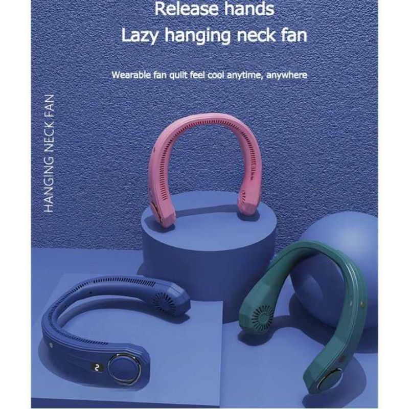 iHoven Kipas Angin Leher Portable Sports Leafless Neck Fan USB - F22 Biru