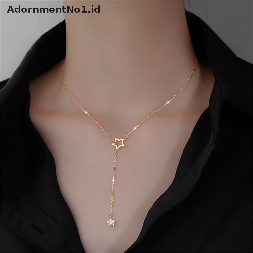 [AdornmentNo1] Kalung Zircon Stars Untuk Wanita Desain Hollow Kalung Rantai Klavikula Elegan [ID]