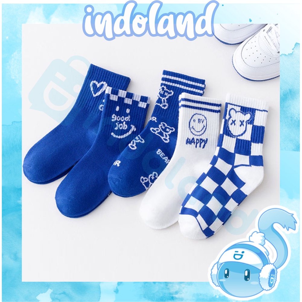 ☀INDOLAND☀ Kaos Kaki Anak Motif Karakter Kaus Kaki Bayi Biru Putih Lucu KK051