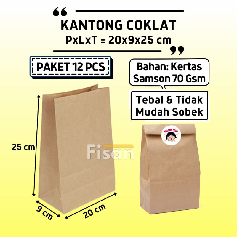 

12 Pcs Kantong Kertas Coklat Samson Tebal 20x9x25 cm