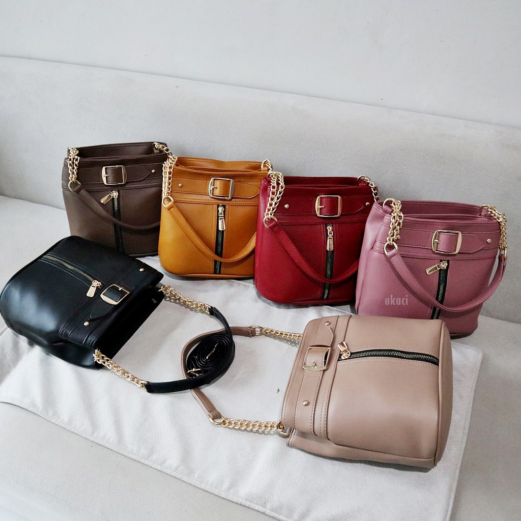 AKACI Tas wanita selempang gesper 3 ruang kekinian style korea sling bag women AK 02-6876 THR