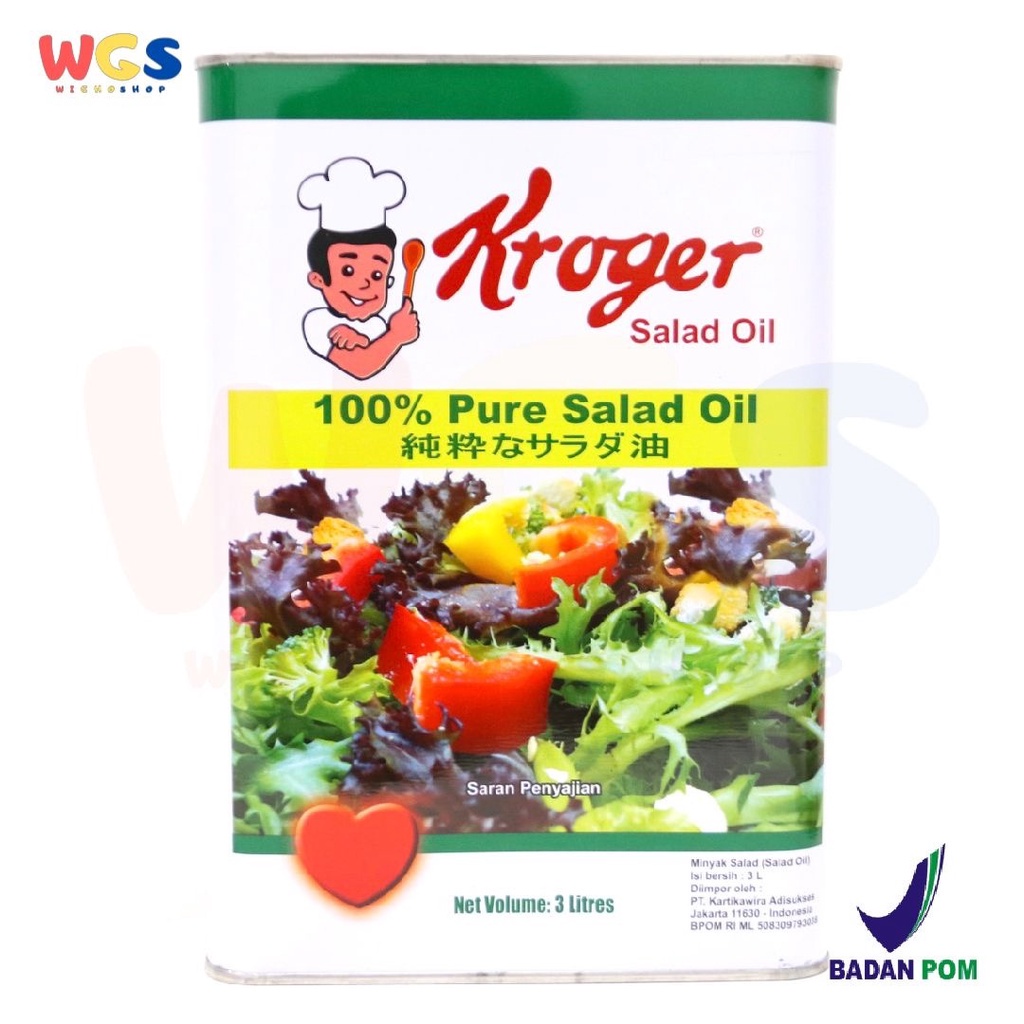 Kroger 100% Pure Salad Oil Soya Bean Oil 3 ltr - Minyak Kedelai