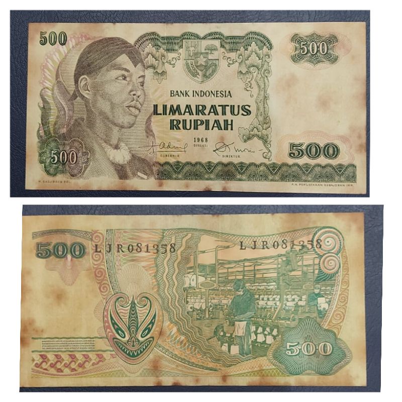 Uang Kuno Negara Indonesia 500 Sudirman 1968 Kondisi Kertas AXF Krispi Layak  Dijamin Original 100%