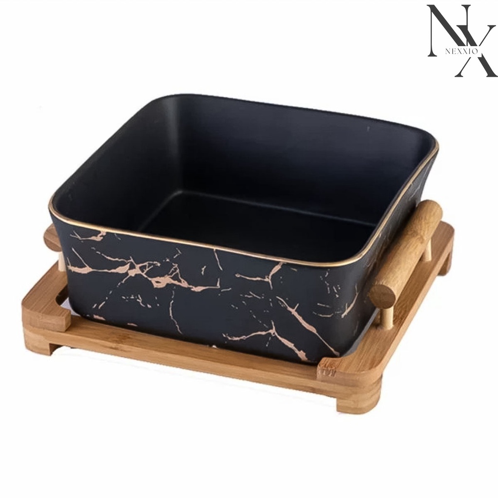 NexXio Canada Square Bowl Tatakan Kayu / Mangkok Piring Plate Marble Marbel / mangkok marble / bowl hitam / bowl putih