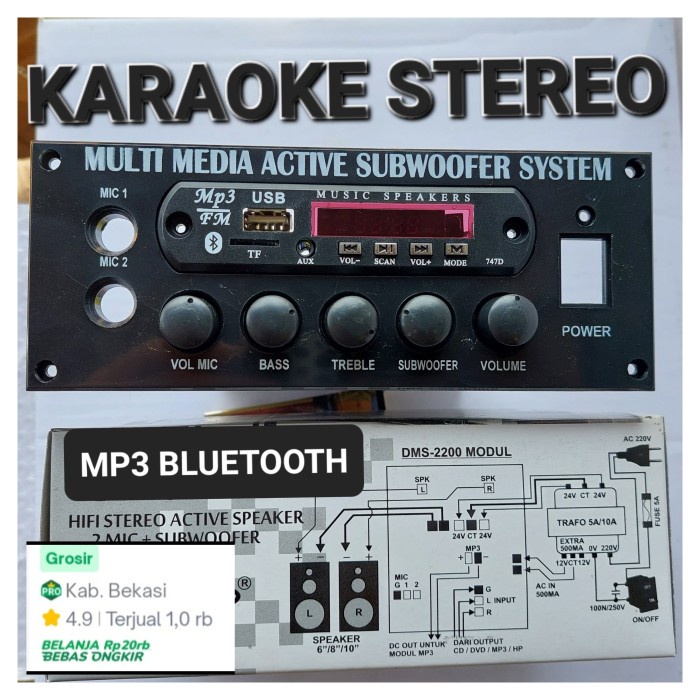 Ampli Kit Power Amplifier Speaker Aktif Stereo Karaoke Mic Mp3 Bluetooth