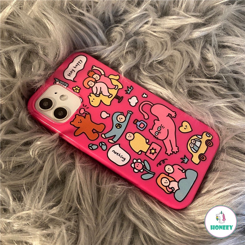 IPHONE Casing Ponsel Kucing Graffiti Korea Rose Red Untuk Iphone14 13 12 11 Pro Max X XR 8 7 Plus Halus Ultra Slim Shockproof Soft TPU Backjavascript: Cover