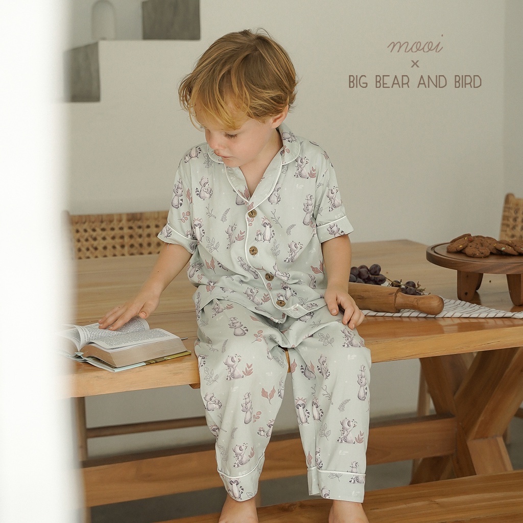 Baju Tidur Bayi Piyama Anak Mooi x Big Bear &amp; Bird  Short Pajamas Kids 1-10 Tahun