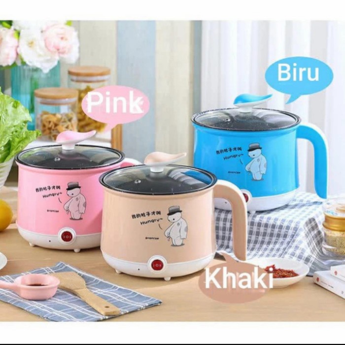 panci listrik Mini Cooker Elektrik Multi Function, panci Listrik Serbaguna Stainless - Biru Muda(H7E