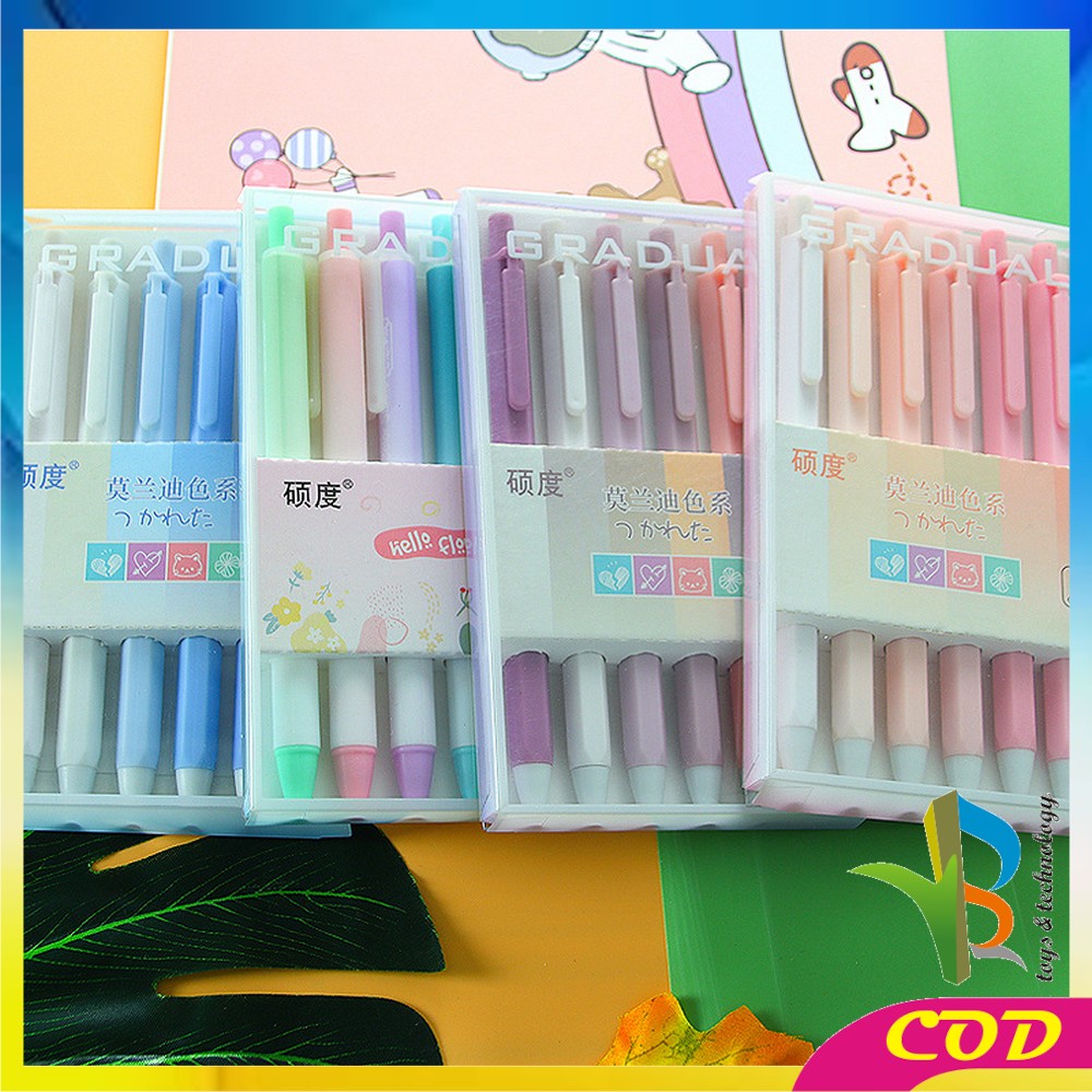 RB-A48 Pulpen Gel Mekanik 6IN1 Motif Polos Warna Pastel Gaya Korea / Alat Tulis Pena Cair 0.5mm / Pena Rainbow Perlengkapan Sekolah Import