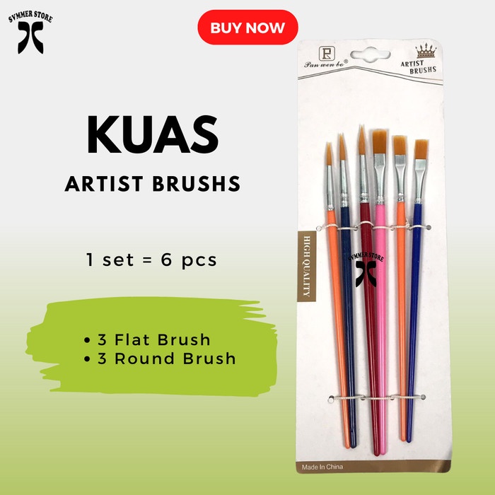 

Kulu Kuas Cat Air Polos Warna / Cat Minyak Cat Akrilik Brush Isi 6 Kuas