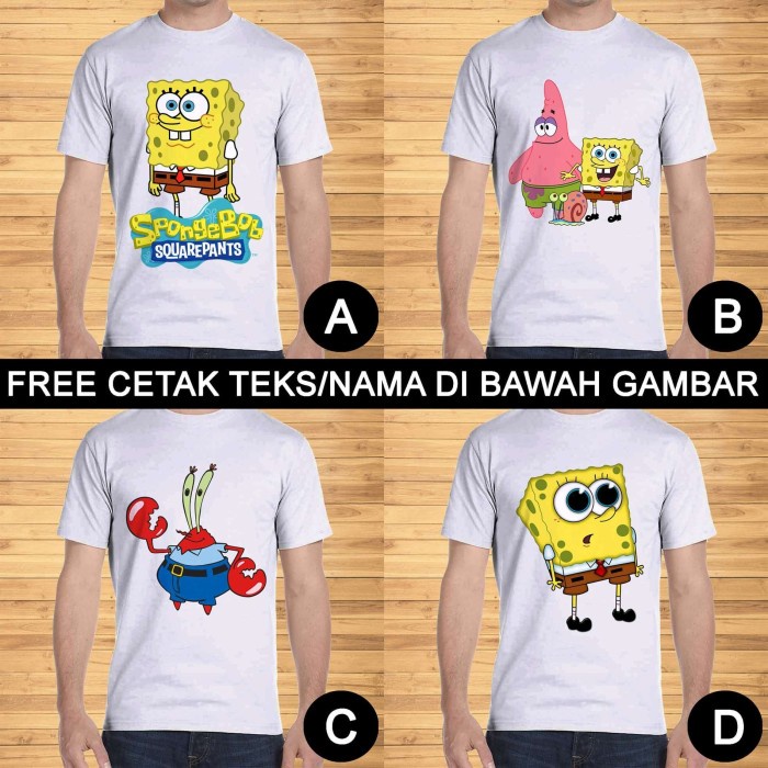 Kaos Dewasa Spongebob Patrick Squidward Pria Wanita Custom Teks/Nama