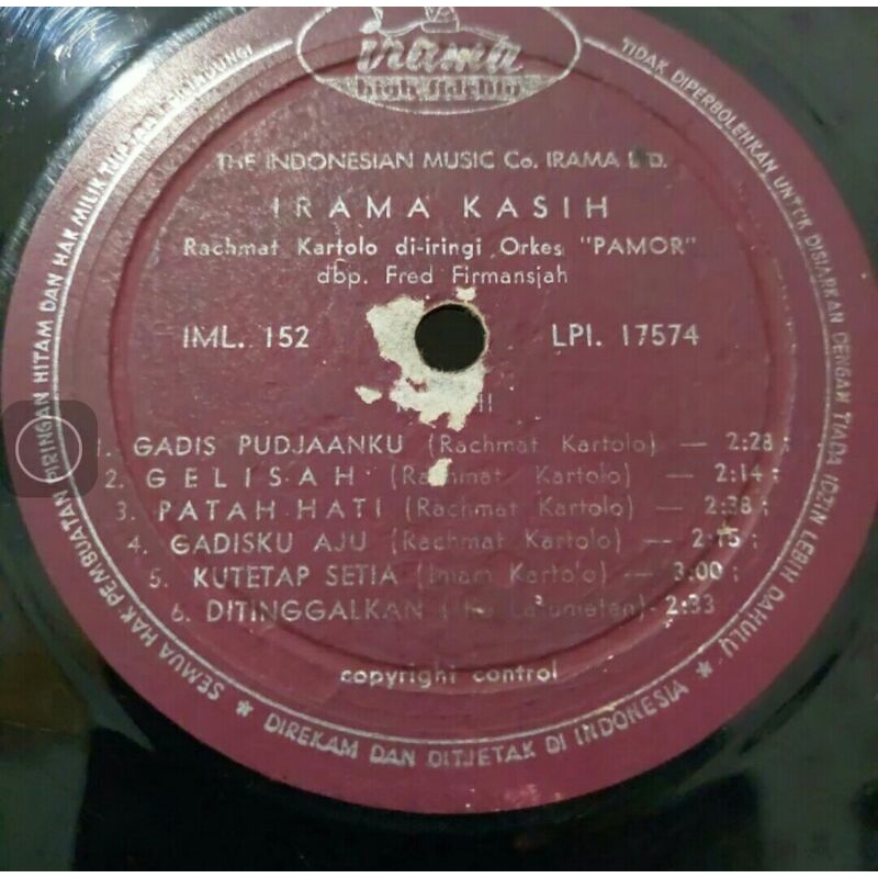 Vinyl Piringan Hitam 12 inc Rahmat Kartolo Patah Hati dll