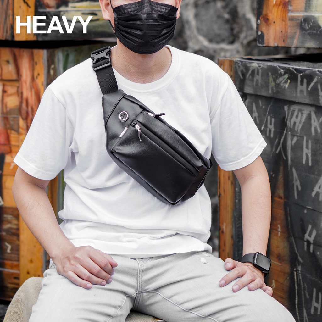 Tas Pinggang Kulit Sintetis PU. Leather Waistbag Original Heavy.bag - Waistbag pria/wanita