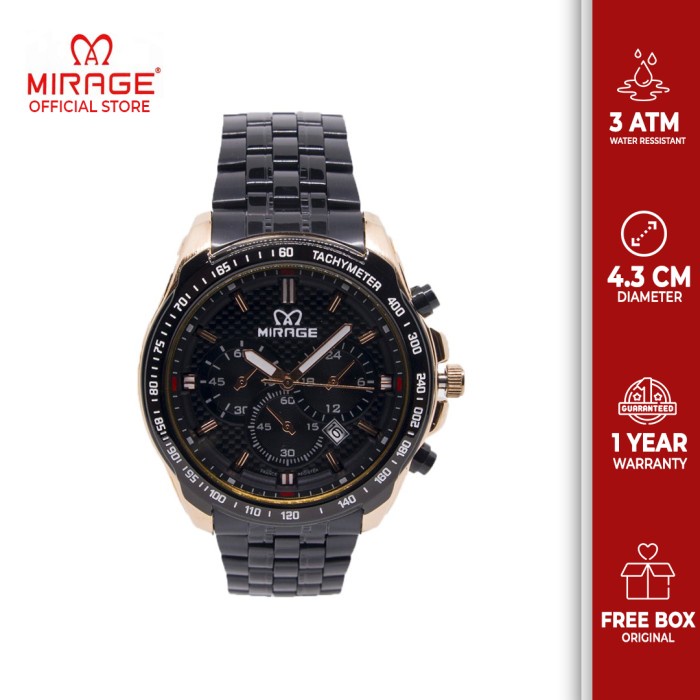 {CollectionStore} JAM TANGAN PRIA  HITAM ROSEGOLD MIRAGE ORIGINAL 8535M Murah