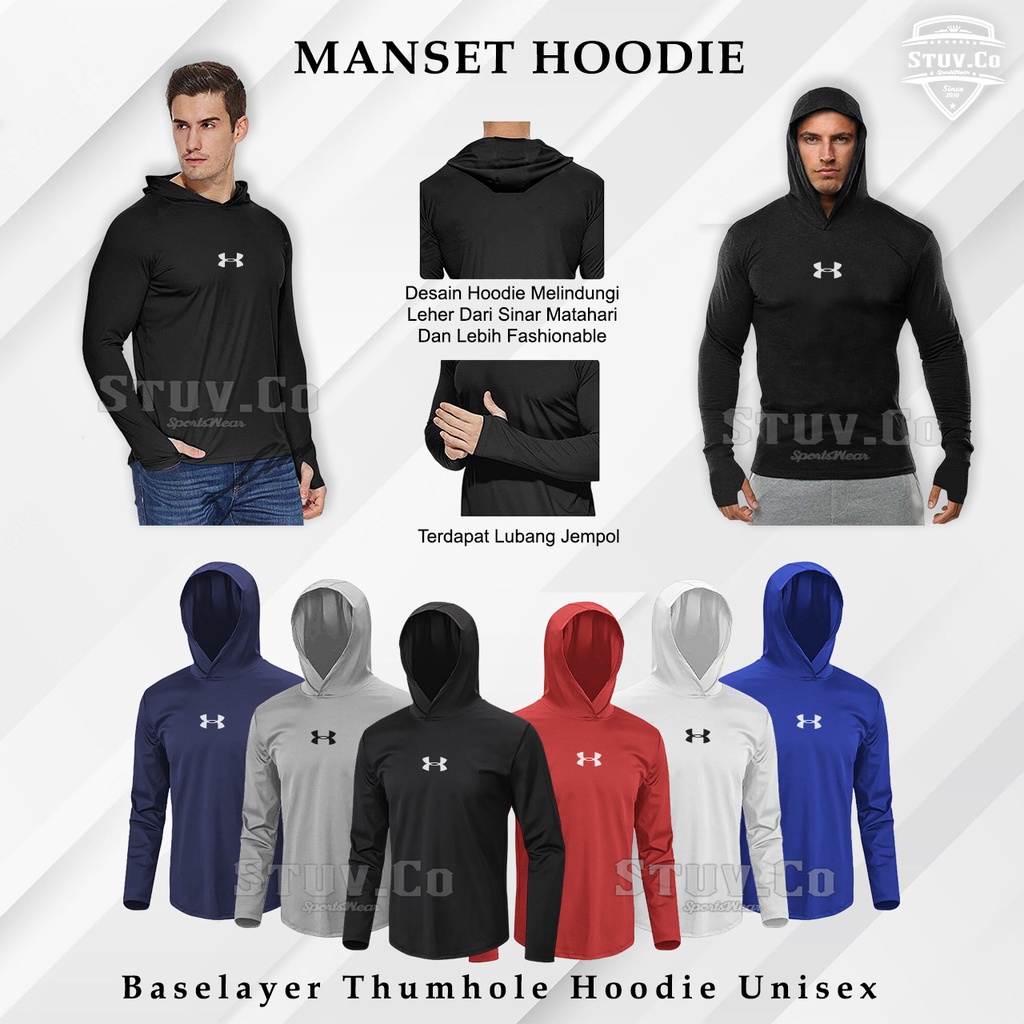 MANSET PRIA BASELAYER HOODIE LENGAN PANJANG OLAHRAGA GYM FITNESS FUTSAL SEPAKBOLA SEPEDA