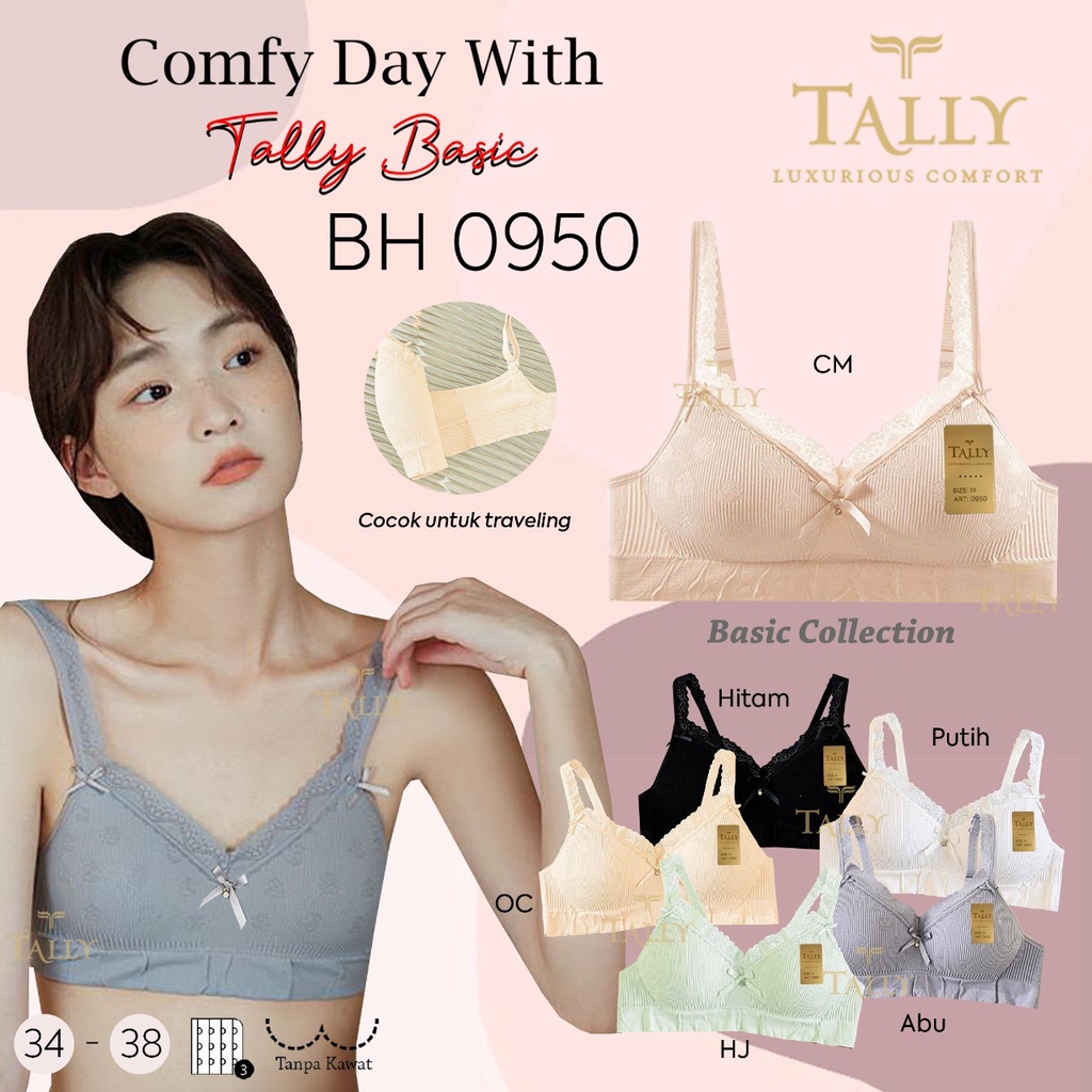 TALLY BRA BH DEWASA/REMAJA 0950 I CUP B | BUSA TIPIS I TANPA KAWAT I SIZE 34 - 38 I BAHAN RAJUT HALUS