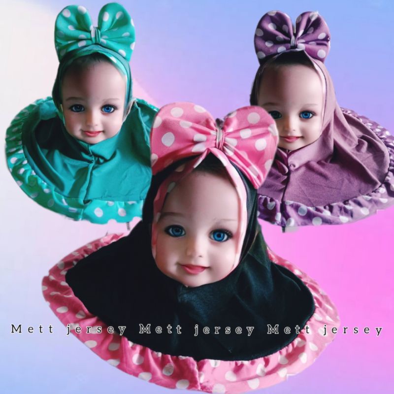 Jilbab anak instan jersey Mickey polka grosir | Jilbab anak bayi 0 6 12 bulan 2 tahun Terbaru