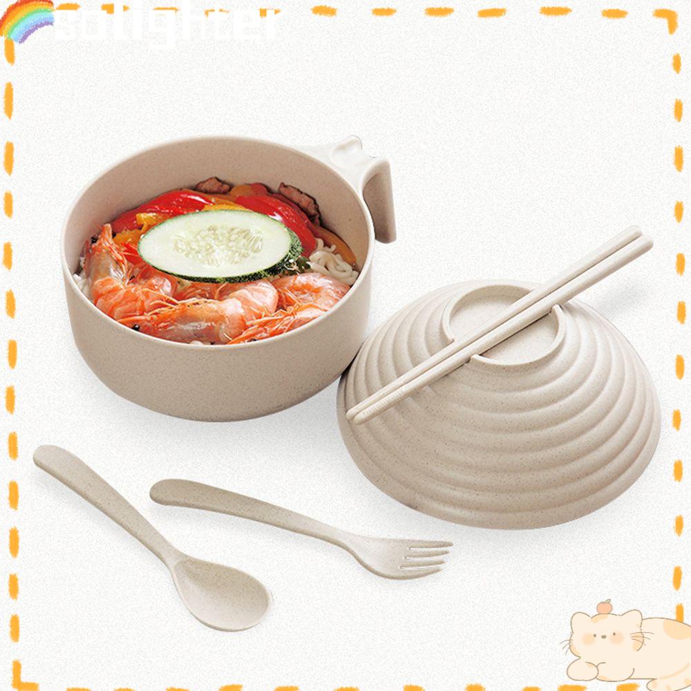 Solighter Mangkuk Sup Dengan Penutup Stainless Steel Bowl Spoon Fork Mangkok Cangkir Mie Instan