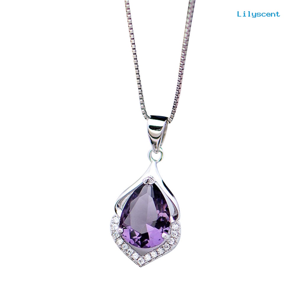 Ls Wanita Droplet Faux Amethyst Kalung Klavikula Dekorasi Liontin Perhiasan Hadiah