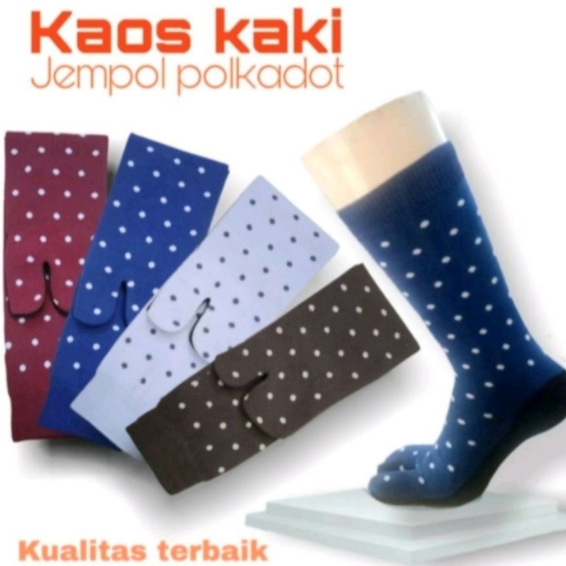 grosir ( 1 lusin ) kaos kaki jempol motif polkadot wanita muslimah dewasa panjang sebetis bahan nilon spandek lembut dan halus