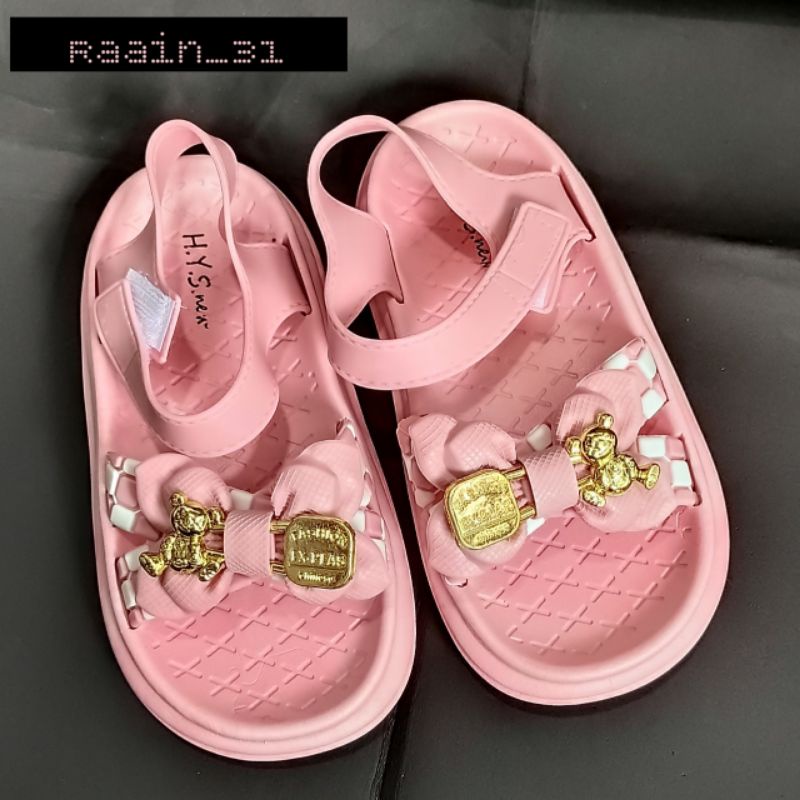 Sandal anak import terbaru sepatu sandal anak perempuan motif Pita beruang Selop anak wanita trendy