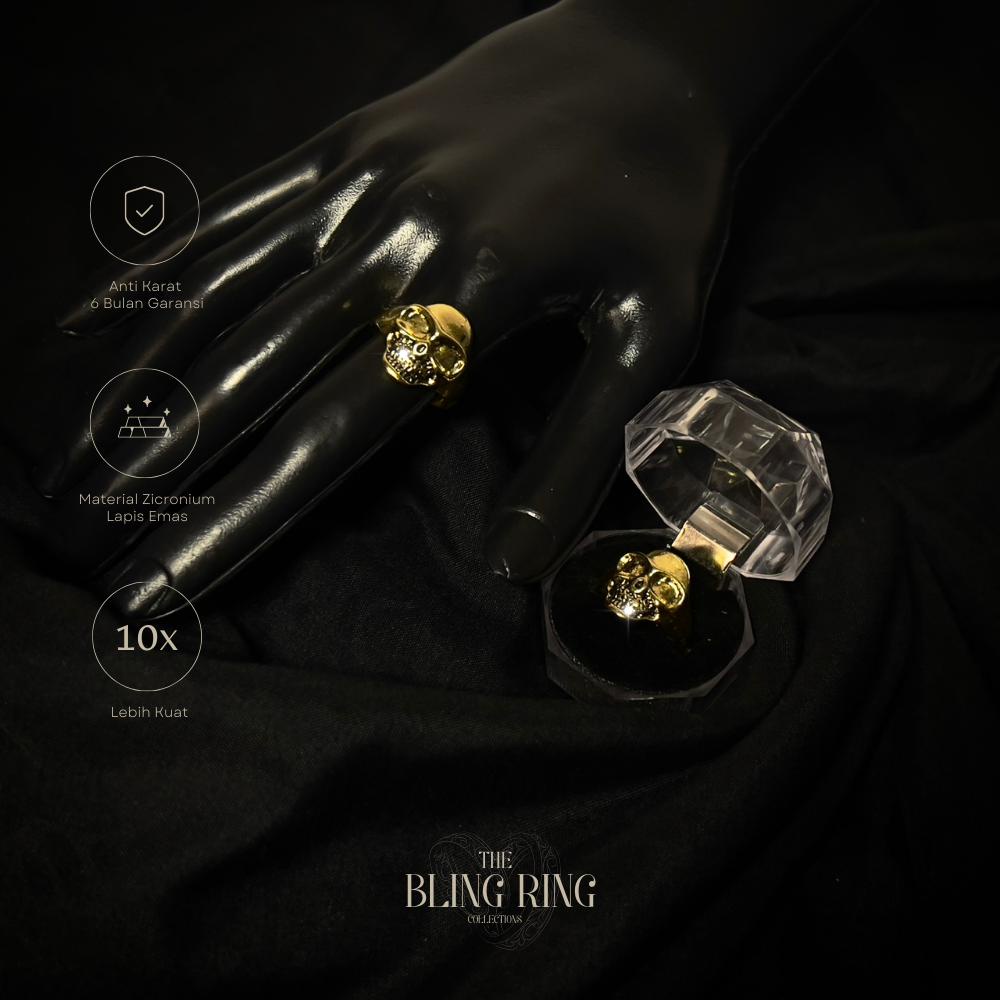 RSG005 - Skull Ring Zirconium Gold Plated PREMIUM by The Bling Ring Co. - Cincin Tengkorak untuk Wan