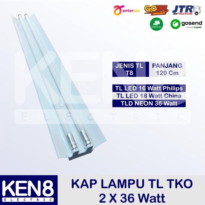 Kap Lampu TL TKO 2 x 36 Watt | 2 x 18 Watt LED
