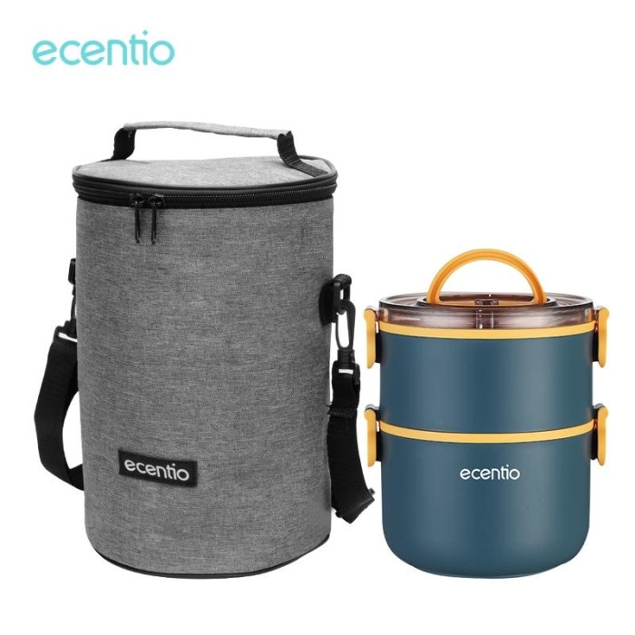 Lunch Box Ecentio 1600Ml Lunch Box Kotak Makan 2Layers Lunch Bag/Tas Bag Set