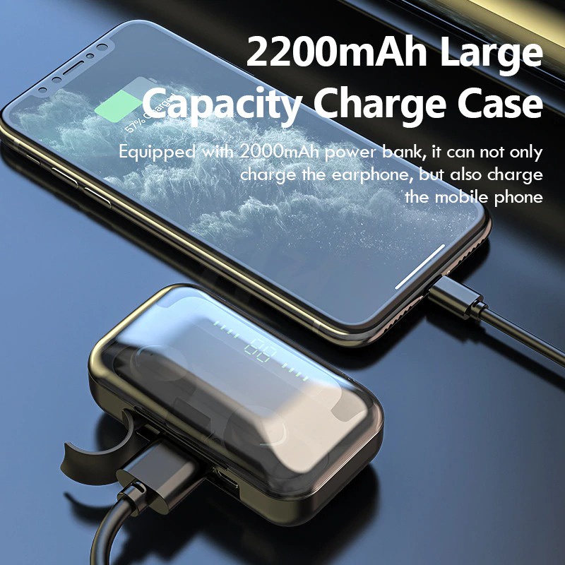 Earphone TWS Bluetooth 5.0 + Charging Case 2200mAh - BTH-F9-5 - Black