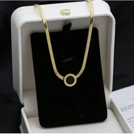 Perhiasan Wanita - Kalung Titanium Asli Gepeng Liontin Bulat Hitam Anti Karat dan Luntur High Quality Import Kekinan