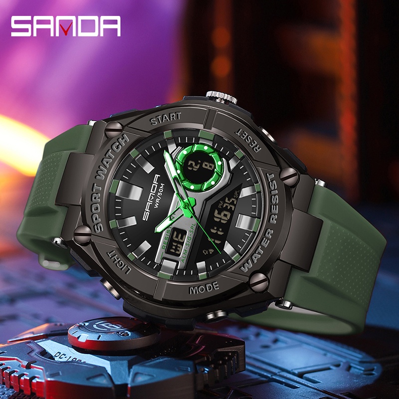 SANDA 3123 Jam Tangan Pria Digital Analog Tali Rubber Chronograph Anti Air WATCHKITE WKOS