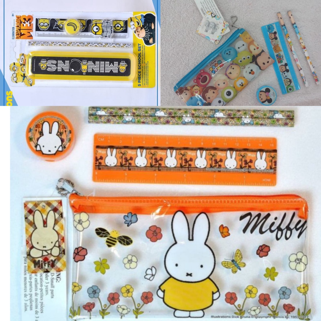 

Alat tulis set minion miffy kartun original minions kelinci putih pensil penggaris Dompet ori
