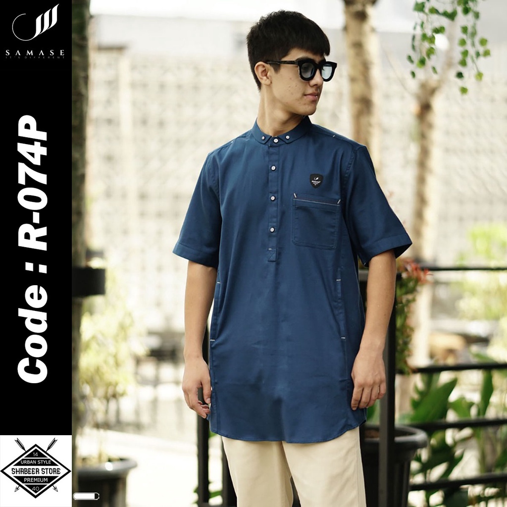 SAMASE Koku Stitch R074P Baju Koko Kurta Lengan Pendek