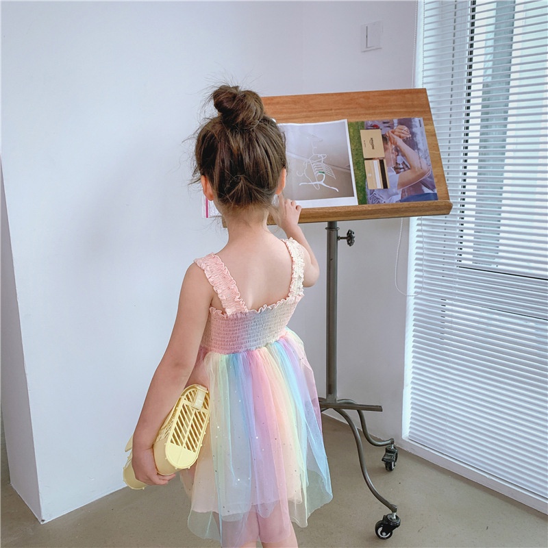 Gadis berusia 2-7 tahun di musim panas versi Korea dari Layanan Kinerja Anak-anak Rainbow Runbow Rainbow Sling Rok Sling