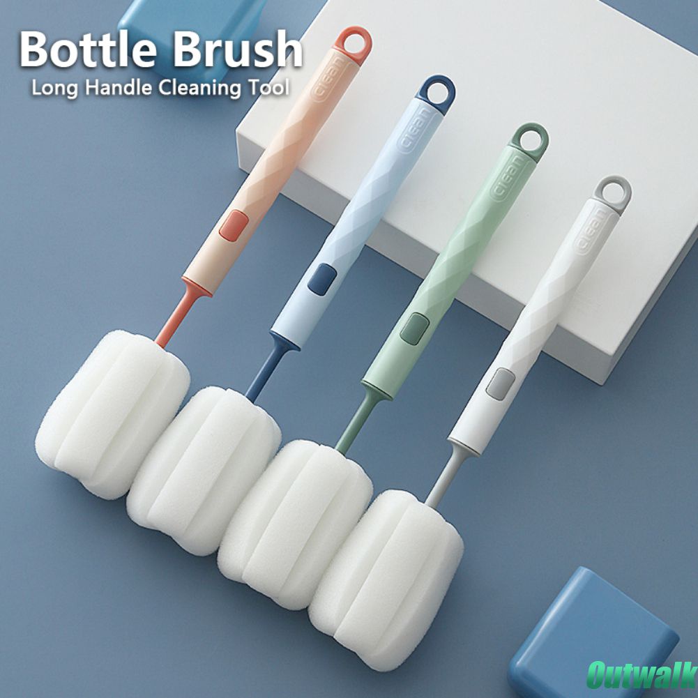 ღ Lembut Bayi Botol Sikat Cleaner Gagang Panjang Yang Dapat Dilepas Sponge Sikat Kaca Cangkir Mencuci Cleaner Alat Tidak Beracun Dapur cleaning Aksesori