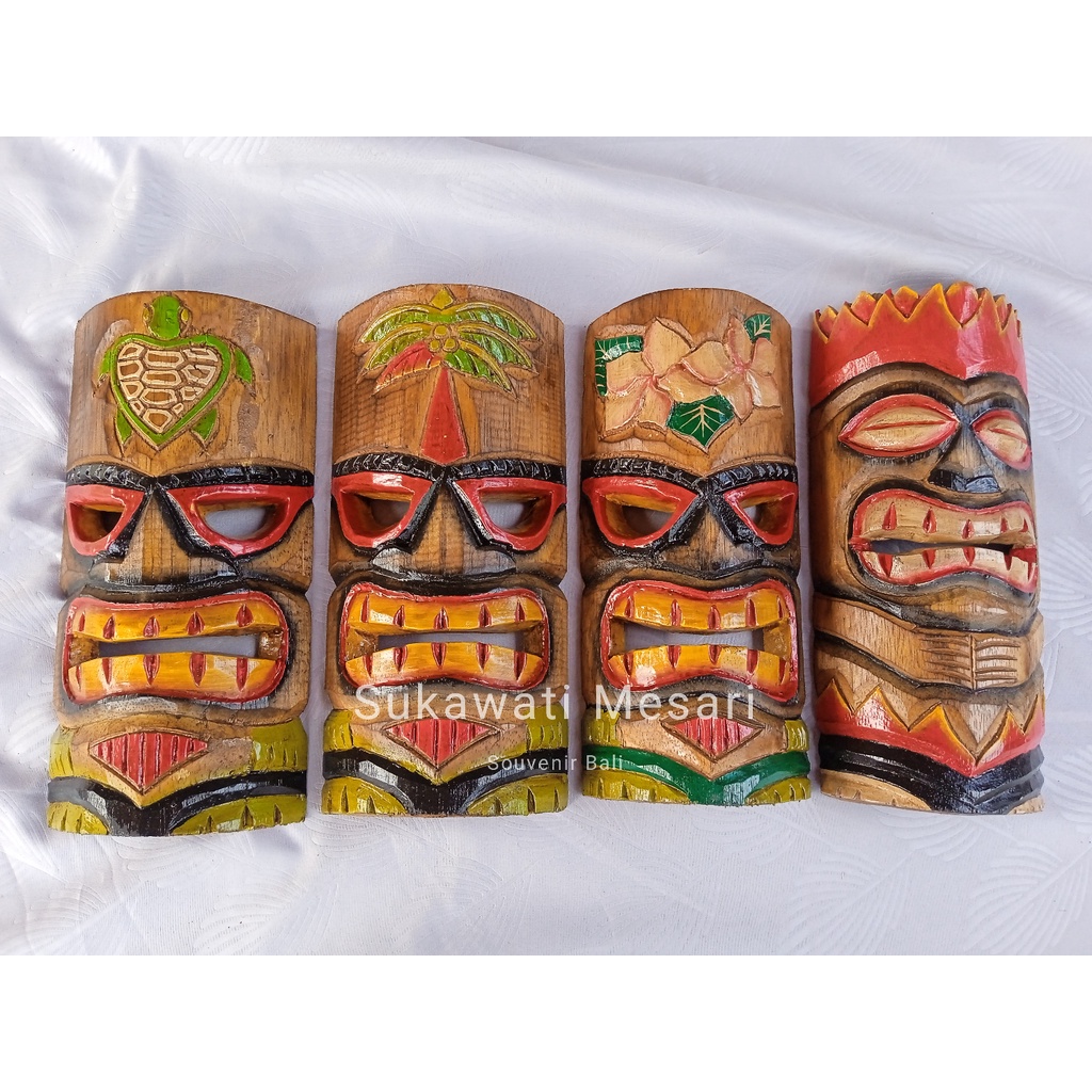 Dekorasi Topeng Suku Tiki Asmat 25cm Hiasan Etnik Antik Kayu Handmade Bali