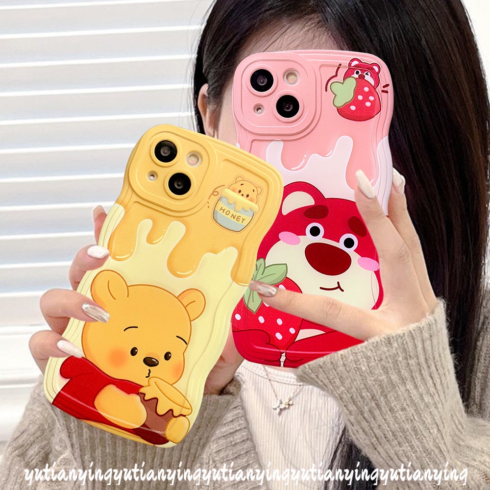 Case Beruang Strawberry Kartun Redmi 10C A1 9 9T 10 9A 9C 10A A1+POCO X3 NFC Pro M3 Note 10Pro 9 8 10 11 10s 9Pro Note 11Pro+9s 11s Mi 11T Pro Winnie the Pooh Wavy Edge Sarung Soft Case