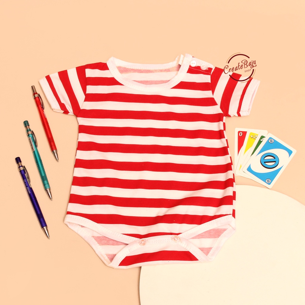 BAJU BAYI JUMPER BAYI 3-12 BULAN JUMPSUIT BAYI MOTIF SALUR MERAH FASHION TERMURAH