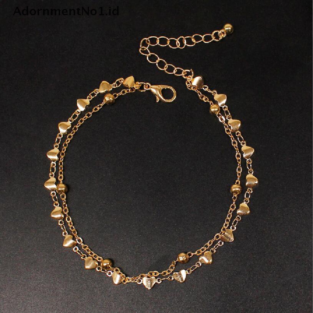 [AdornmentNo1] Double Layer Bentuk Hati Charm Ankle Chain Gelang Kaki Rantai Wanita Perhiasan [ID]