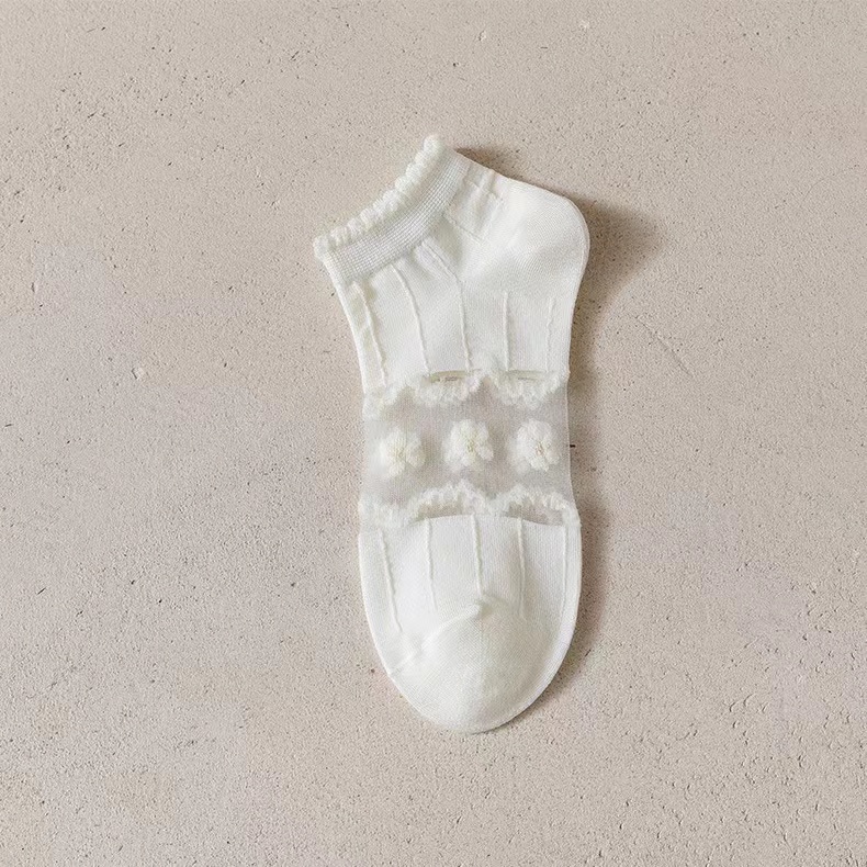 ⭐️𝐈𝐇𝐒 𝟖𝟕𝟐 𝐋𝐚𝐦𝐩𝐮𝐧𝐠⭐️Kaos Kaki Transparan Wanita Kaos Kaki Warna Krim Motif Bunga Fashion Japanese