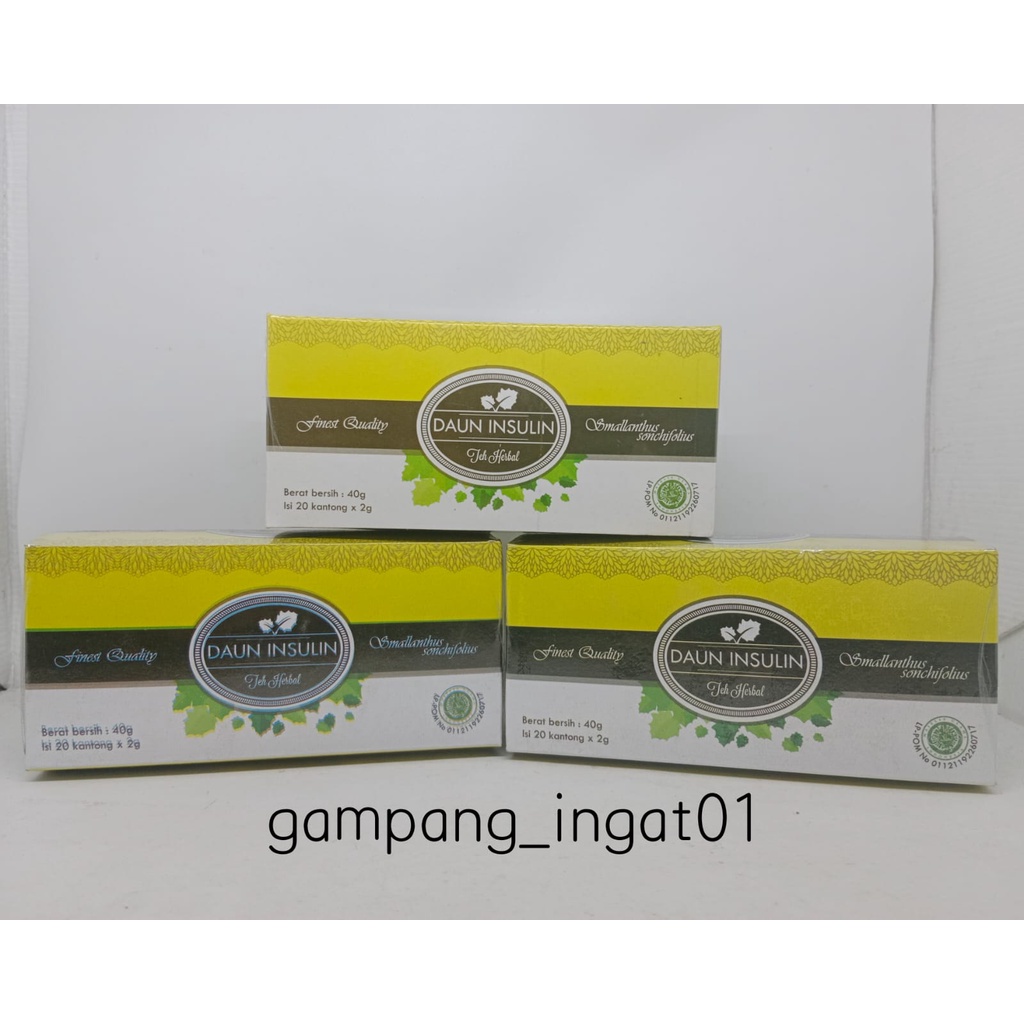 

Teh Herbal DAUN INSULIN Kendimas untuk diabetes | Harga 1 Box isi 20 kantung @2g Original.