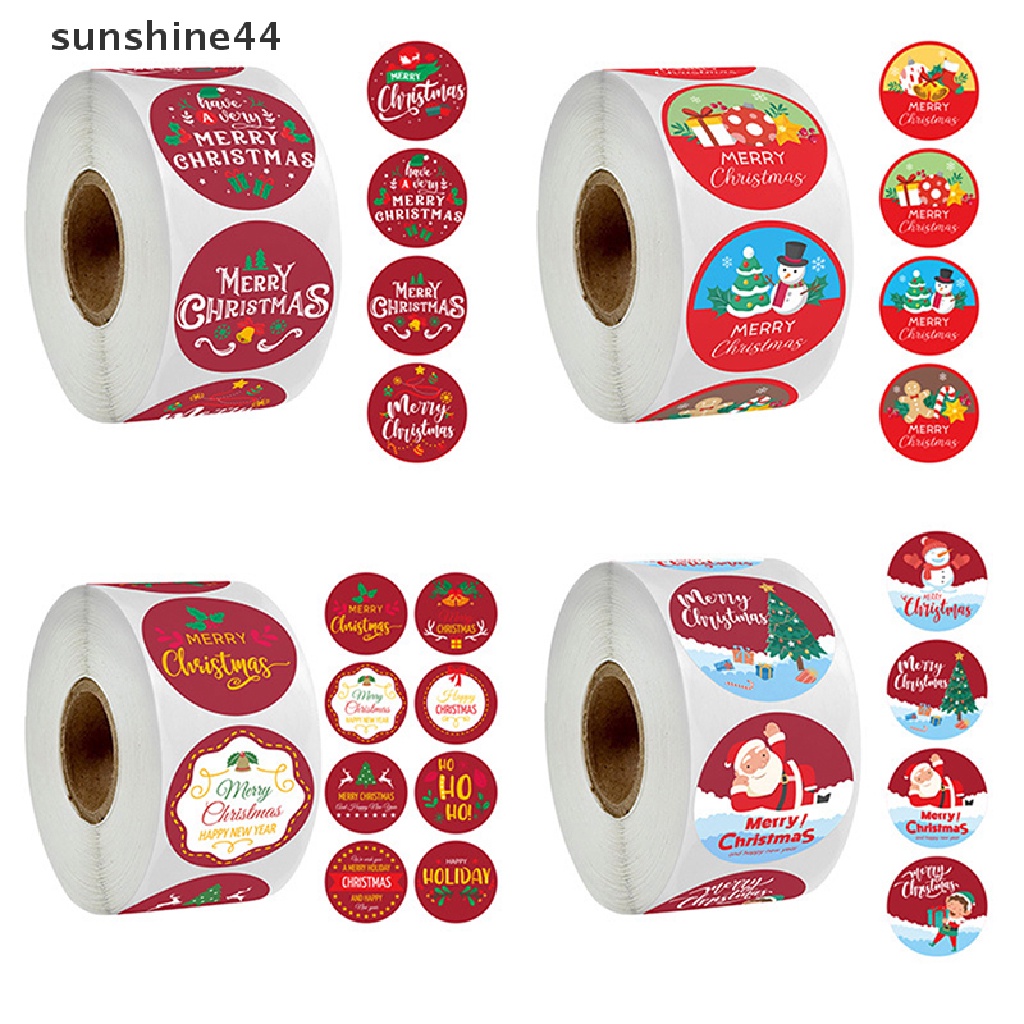 Sunshine 500Pcs Merry Christmas Stiker Label Multi-Warna Tag Natal Perekat Bulat Dekorasi Sticker Untuk Kartu Amplop Segel Xmas Gift Wrap Box Bag.