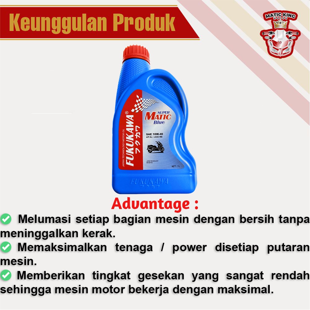 Paket Oli Mesin Gardan Super Matic Blue 10W-40 API SL/JASO MB 800 ml + 100 ml 120 ml Fukukawa