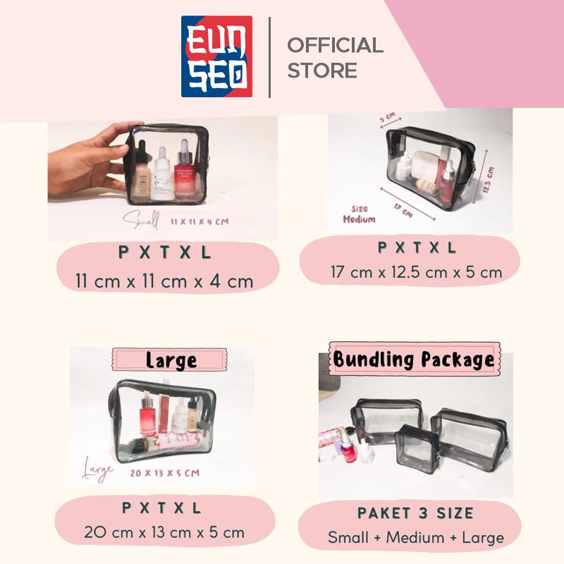 EUNSEO Pouch Kosmetik Travel Transparant Mika Waterproof Make Up Bag Import Korea