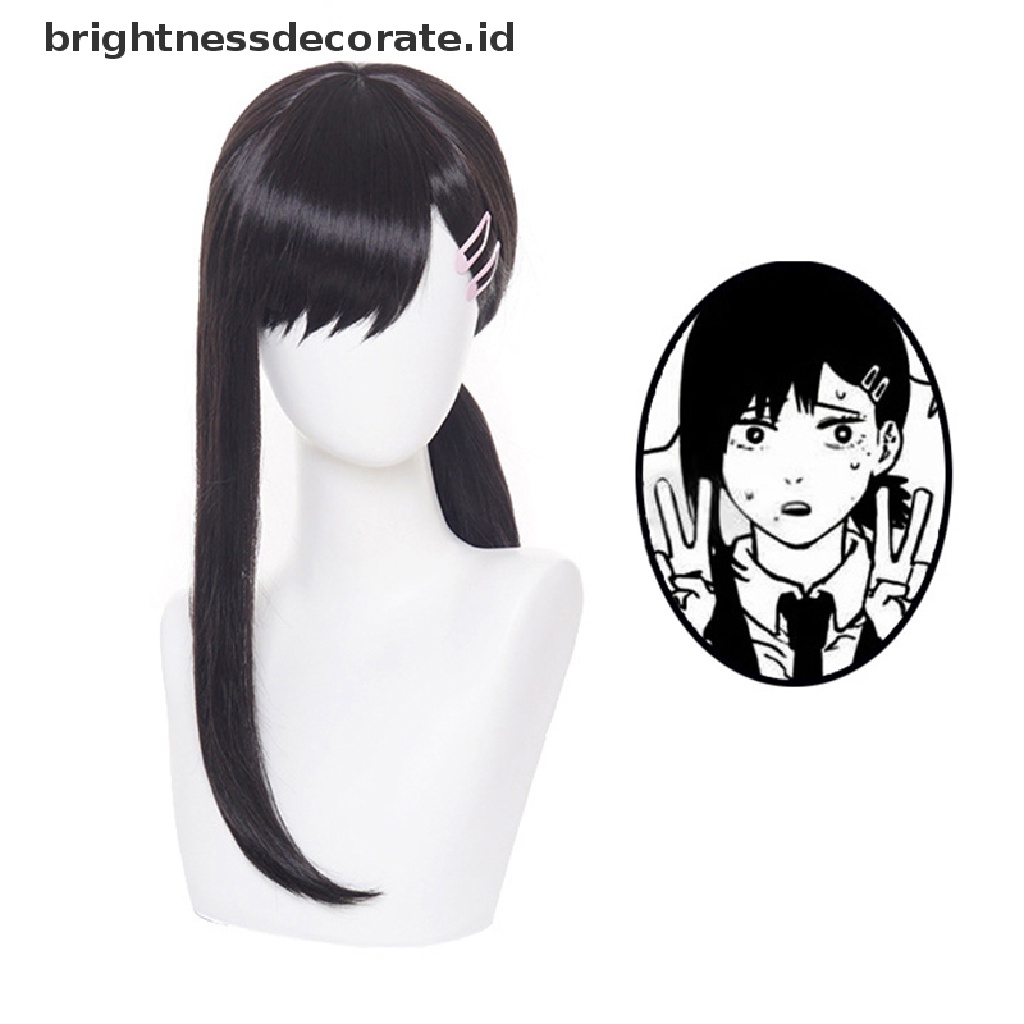 [Birth] Anime Chain Man Igashiyama Kobeni Cosplay Wig Panjang 35cm Hitam Tahan Panas Rambut Sintetis Wig Pesta [ID]