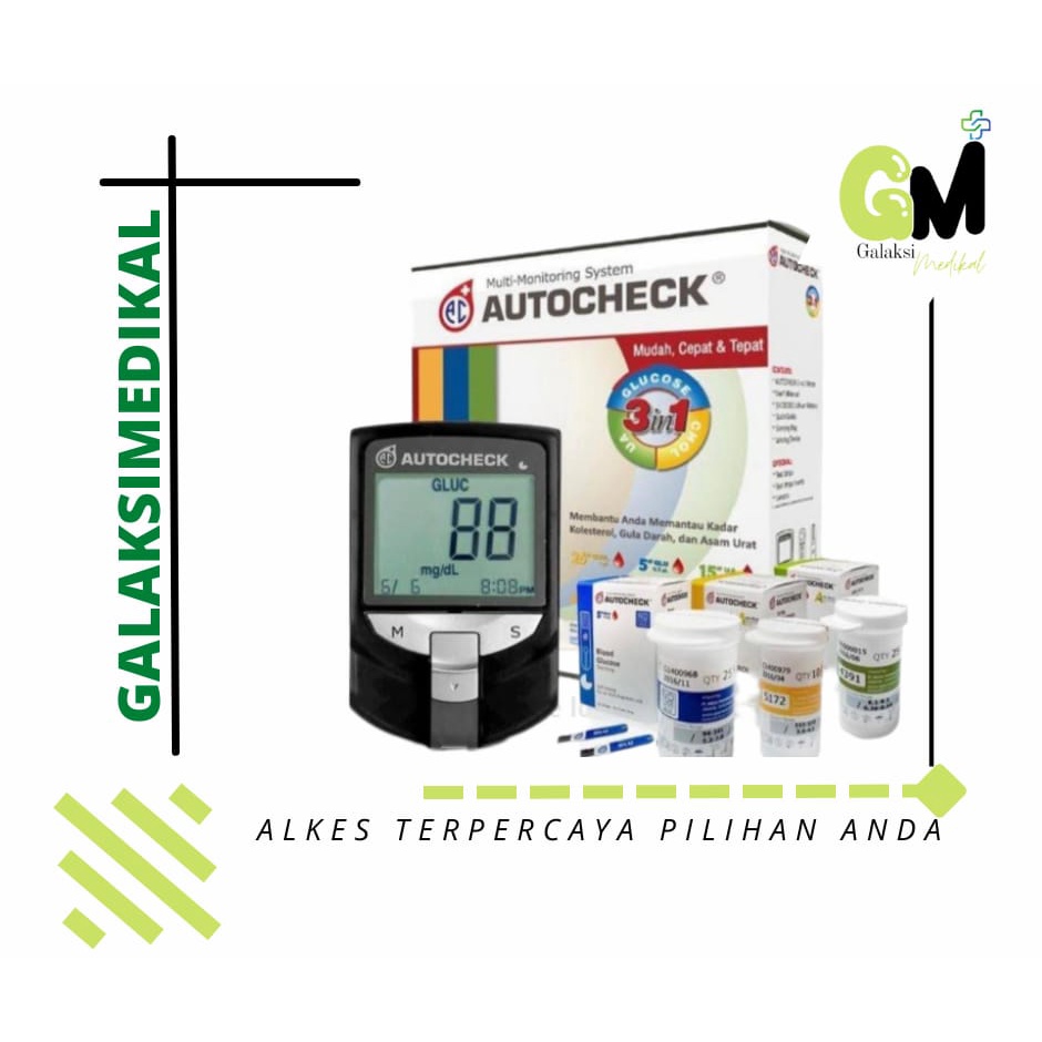 Autocheck GCU 3in1 Gula Darah Kolestrol Asam Urat/ Autocheck Alat tes Gula