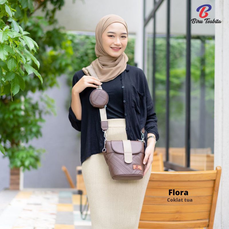 Biru Tsabita, Flora Bag Tas Slempang 2in1 Free Dompet Koin