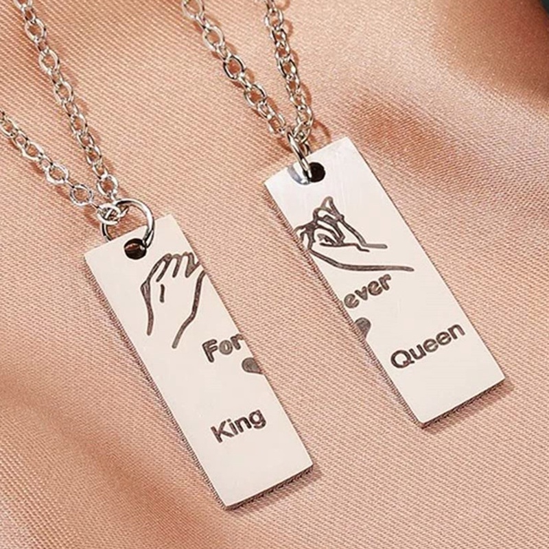 2pcs/set King Queen Forever Liontin Kalung Untuk Wanita Anti Karat Lapis Emas Pasangan Rantai Pesona Pernikahan Hari Valentine Perhiasan Hadiah