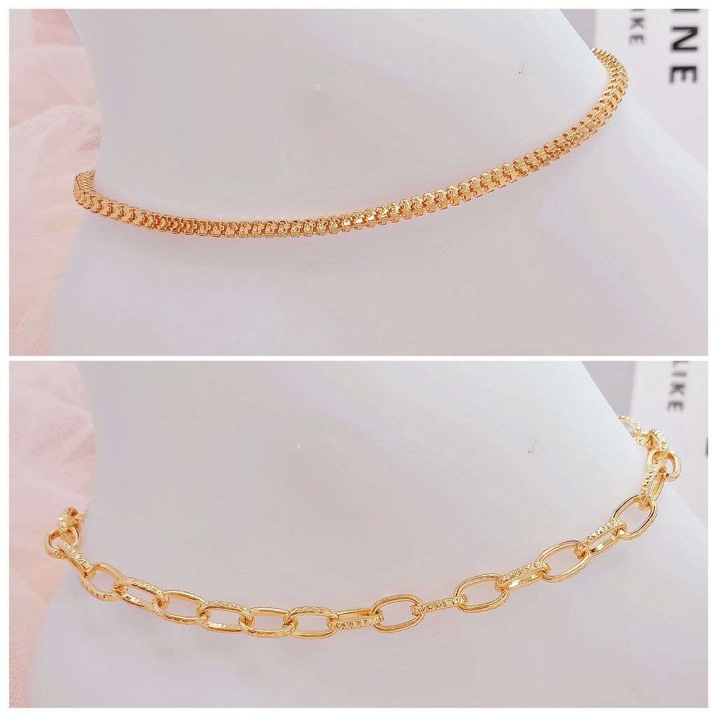 Gelang Kaki Wanita Dewasa Xuping Rantai Polos Ukir Gold Lapis Emas - BB311